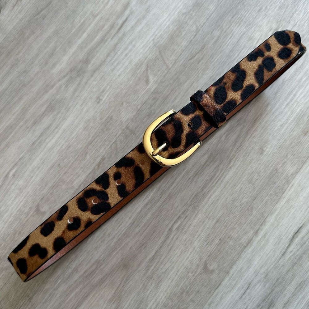 J. Crew Italian Calf Hair Belt in Leopard with Gold Buckle L3620 - Size XS